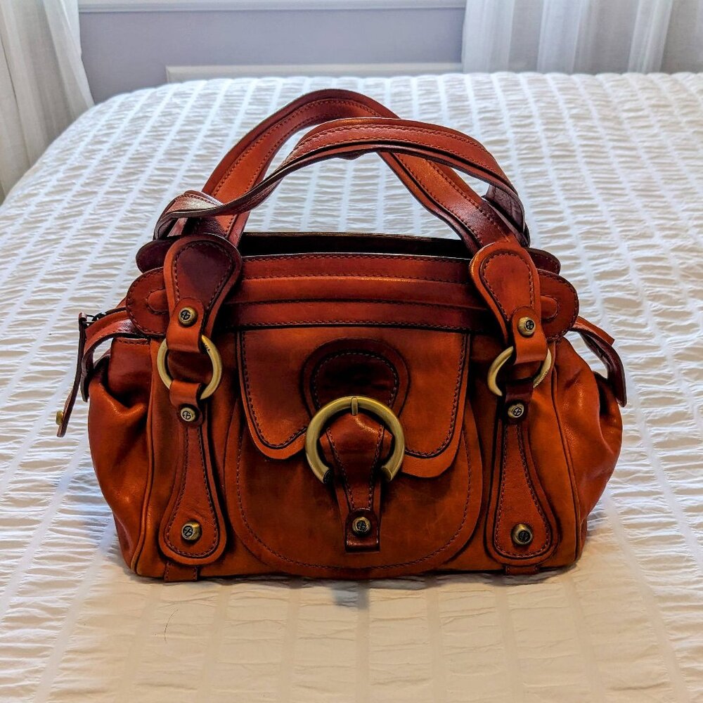 Francesco Biasia Leather Shoulder Bag with Gold Hardware